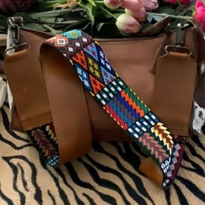 Two Bar West distressed leather bag with cowhide.Detachable beaded leather strap